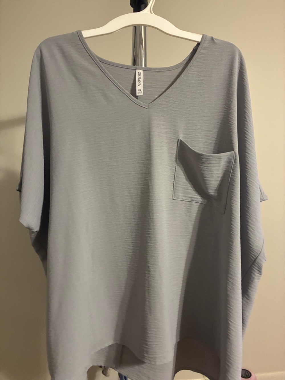 Zenana Outfitters Light Gray V-Neck Pocket Blouse